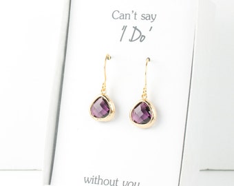 Tiny Amethyst Gold Earrings, Gold Amethyst Earrings, Purple Wedding Jewelry, Bridesmaid Gift, Bridesmaid Earrings, Purple Bridal Accessories