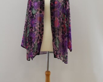 Flower Print Collarless Long Sleeve Shirt (Purple/Black/Pink/Green/Lylac)
