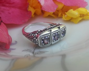 Genuine Amethyst Ring- Size 6- 925 Sterling Silver- Edwardian Ring- Antique/Vintage- Genuine Amethyst- February- Antique Birthstone Ring