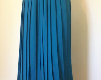 70s 80s Teal Blue Accordion Pleated Midi Skirt