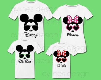 Minnie Mickey Mouse Sunglasses Prints for Disney Family Shirts Custom Design. Printable PDF PNG JPG by aylines