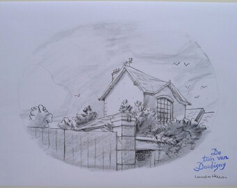 Original pencil drawing-the garden of Daubigny
