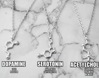 Dopamine Necklace, Serotonin Necklace, Acetylcholine Necklace, Molecule Necklace, Happiness, DNA Necklace