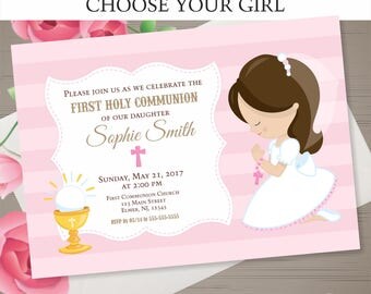 FIRST COMMUNION Invitation Girl First Holy Communion Invitation First Communion Girl Holy Communion Printable CHOOSE Your Girl Invitation