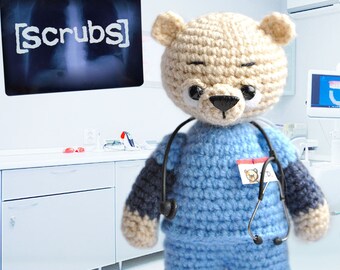 Scrubs, Knitted bear John "J.D" Dorian toy bear Knitted teddy bear Toy bear Crochet bear Knitted teddy Knitted Toy Scrubs serial