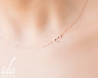 Personalized Necklace - Sideways Initial Necklace - Rose Gold Necklace - Jewelry - Letter Necklace - Choker Necklace - Bridesmaid Gift