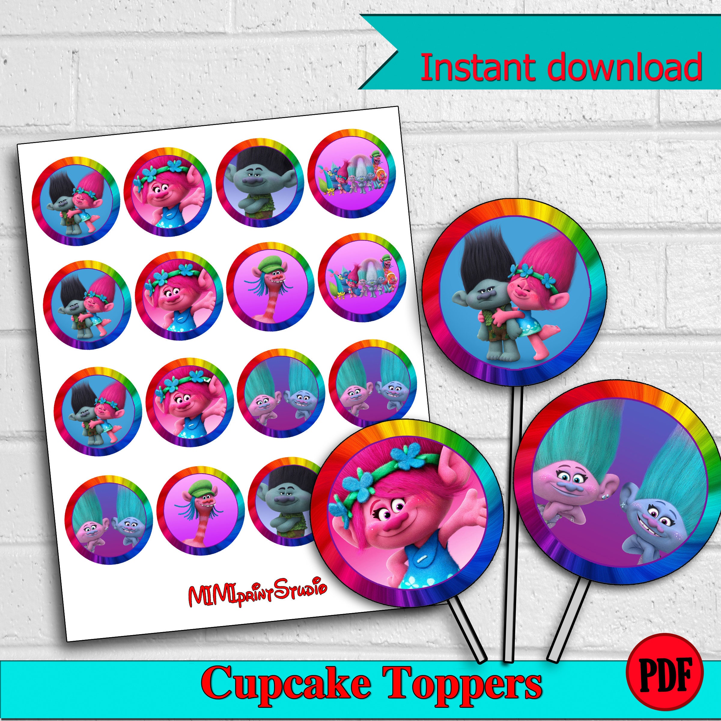 Printable Trolls Cupcake Toppers Trolls Birthday Party