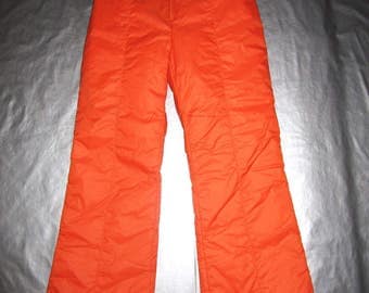 Vintage Ski Pants - Fit Women's Small S - By Swingwest - Orange Insulated Front zip with Knit Panels 1970s