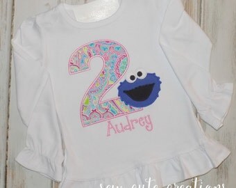 Cookie Monster Birthday shirt, Cookie Monster shirt, Girl Cookie birthday shirt, Ruffle shirt, Girl Birthday shirt, sew cute creations