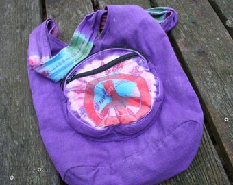 Nepal Nepalese peace sign hippie purse shoulder bag purple zippers button closure