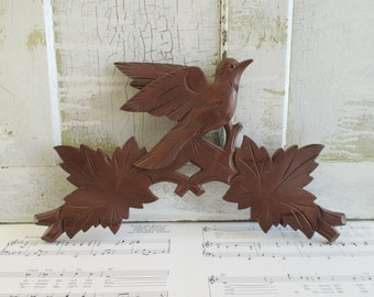 Big Vintage Wooden Carved Bird and Leaves Cuckoo Clock Piece