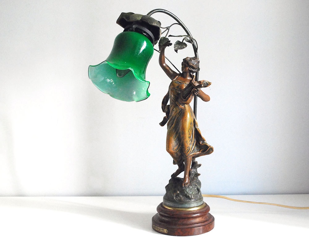 Art Nouveau Lamp French Woman Statue Geo Maxim