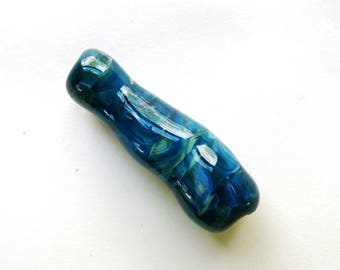 Lampwork Focal Bead with Large Hole - Watchtower - Handmade Glass Bead - Blue Turquoise Yellow