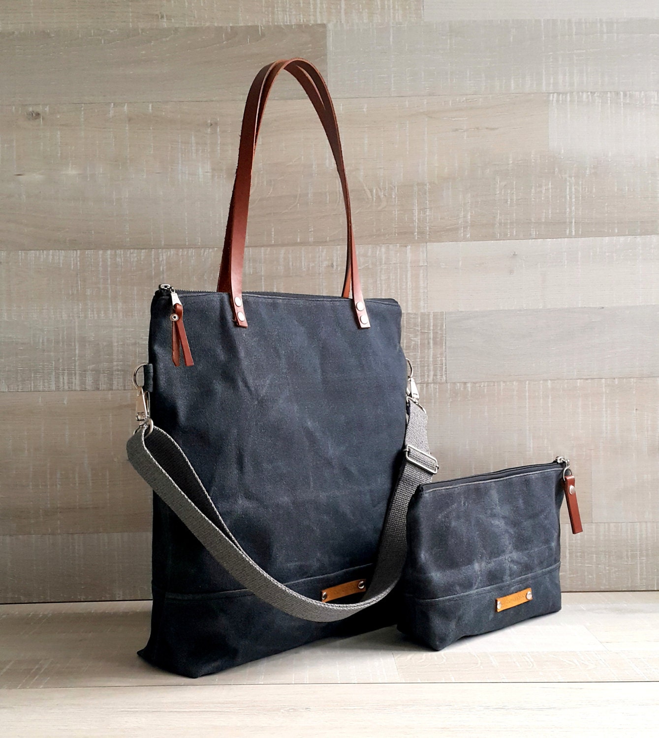 on sale Waxed Canvas Tote Bag UNISEX Tote Bag Charcoal