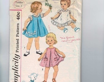 1950s Vintage Sewing Pattern Simplicity 3056 Girls Blouse Slip Dress or Jumper Panties Size 1 Breast 20 50s