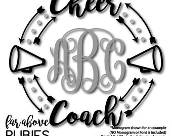 Cheer Coach Megaphone Monogram Wreath Arrows (monogram NOT included) - SVG, DXF, png, jpg digital cut file for Silhouette or Cricut