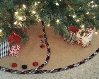 Burlap Christmas Tree Skirt -- Customized with Banding & Buttons of Your Choosing
