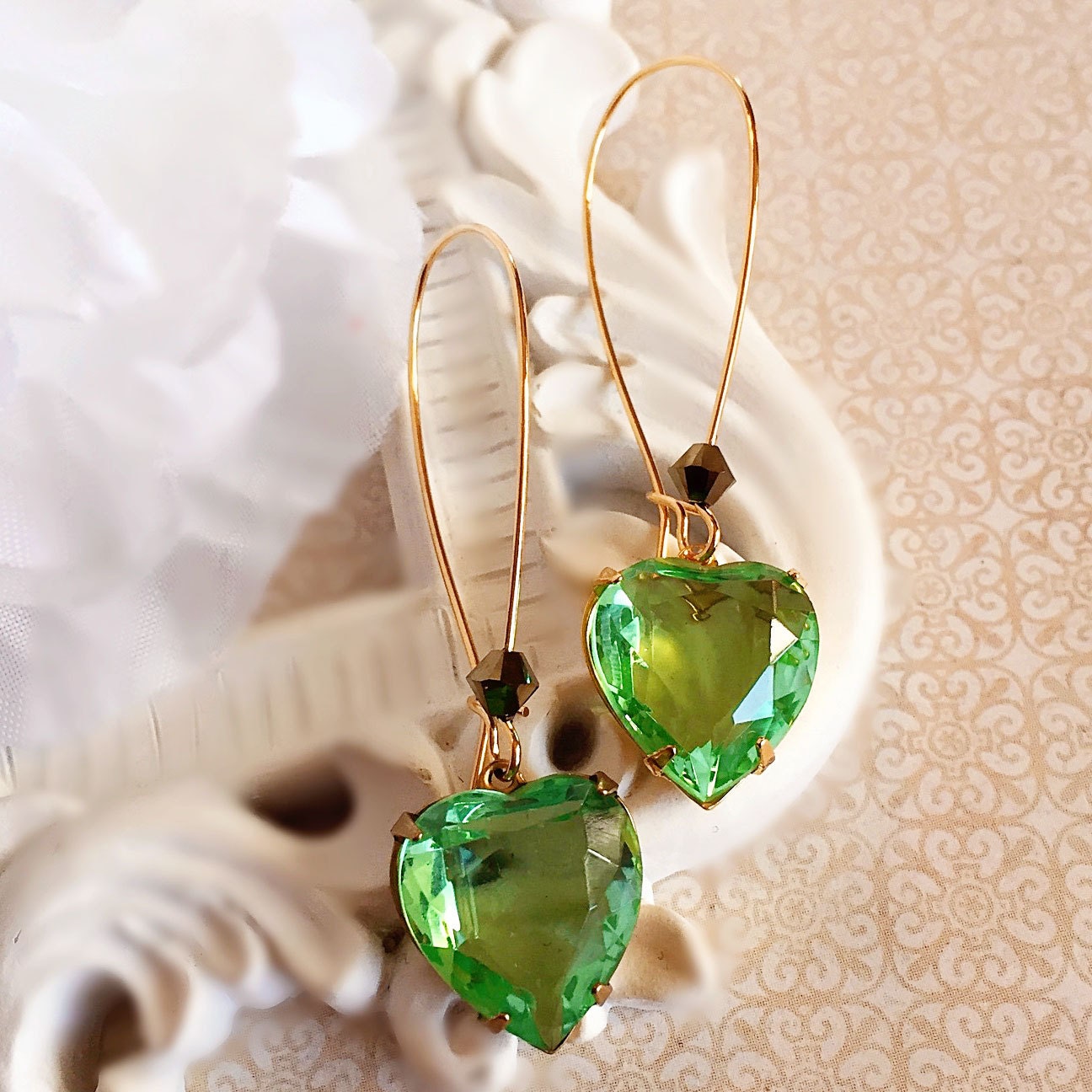 Heart Earrings - Greenery - Spring Wedding - Jewelry - DELIGHT Green