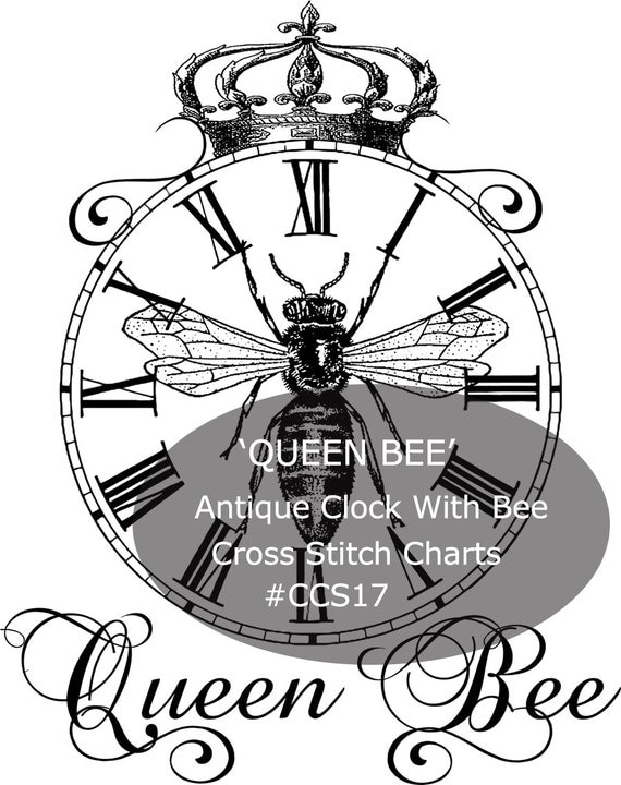 Queen Bee Cross Stitch Kit  Antique Clock Cross Stitch KIT  Bee Cross Stitch Kit --Custom Design Durham Deals-- #CCS17-- MAILED KIT