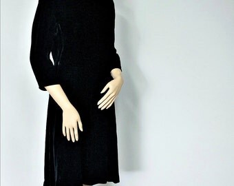 1950's Black Velvet Dress Cocktail Dress Hollywood Full Skirt Dress R & K Holiday Party Dress Tagged Size 14
