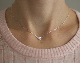 small gold necklace, delicate diamond necklace, dainty necklace, sterling silver, choker necklace, cubic zirconia cz,bridesmaids gift, N130