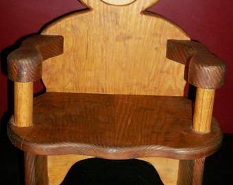 Vintage Child's Wooden Teddy Bear Rocking Chair Kid's Wood Rocker