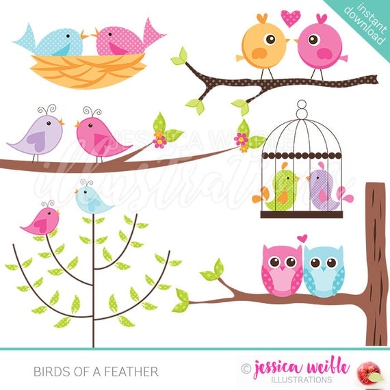 Birds of a Feather Cute Digital Clipart for Card Design, Scrapbooking, and Web Design Il_570xn