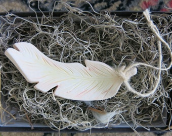 Woodland Ceramic Bird Feather Ornament Charm Porcelain White Home Decor Gift Idea, Handmade Artisan Pottery by Licia Lucas Pfadt