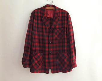 1950s Pendleton 49er Jacket // Vintage 50's Wool Jacket // Red and Green Shadow Plaid Wool Jacket // Size Large