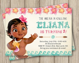 MOANA BIRTHDAY INVITATION, Baby Moana Invitation, Baby Moana Birthday Party Invitation, Girl Moana Party, Digital Invitation 5x7