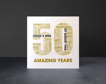 Golden Wedding Anniversary Card - Personalised 50th Anniversary Card - Celebratory 50 Year Card - Wedding Anniversary Celebration Card