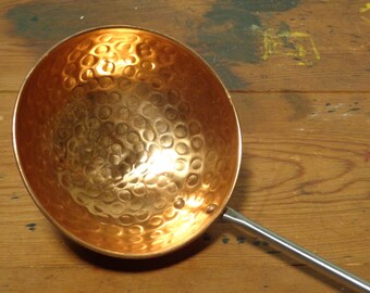 Vintage Hammered Copper Ladle - French Copper with Wood Handle - 14-1033