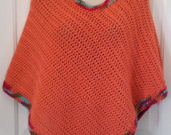 Poncho - Orange, Turquoise, Olive and Metallic Pink