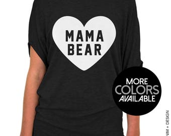Heart Mama Bear Shirt - Black Slouchy Tee (Small - Plus Sizes) - Mother's Day Gift Idea - Gift for Mom - Mom to Be - White or Gold ink