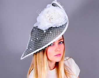 Kentucky Derby hat, fascinator, white rose fascinator, fashion hat