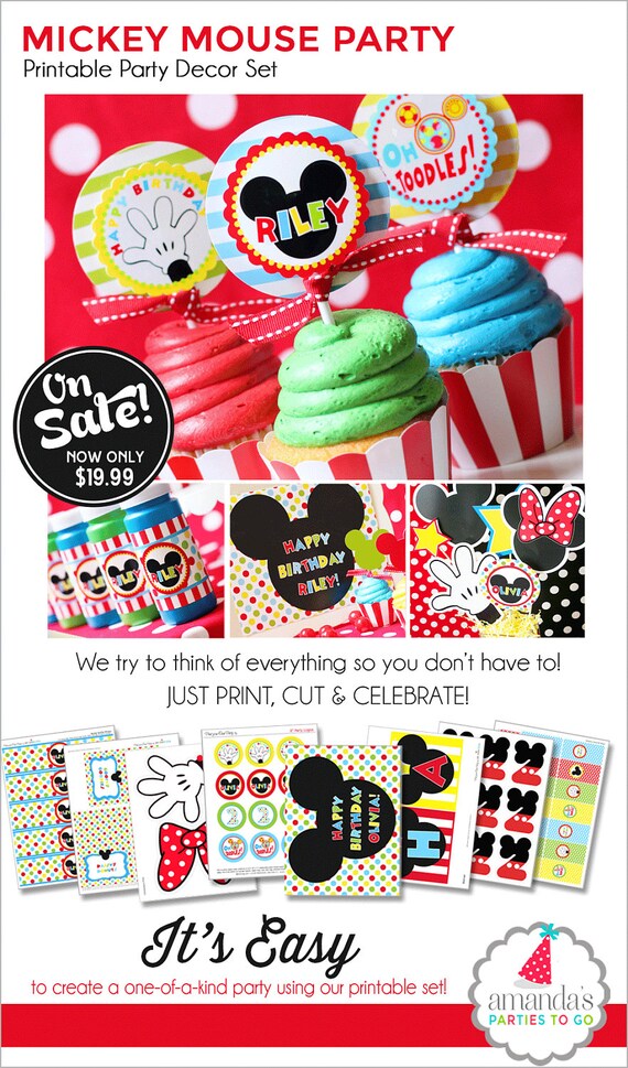 Mickey Mouse Birthday | Mickey Mouse Party Decorations | Mickey Mouse Clubhouse Party Printable | Mickey Mouse Printable | Amanda's Parties Il_570xn