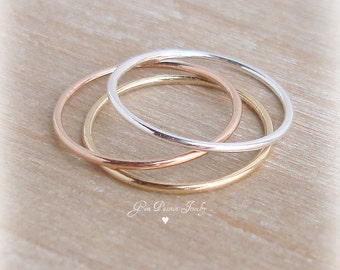 Thin Stacking Rings, Sterling Silver Ring, 14k Gold Filled Ring, Rose Gold Filled Ring, Smooth Stacking Rings, 18 Gauge 1mm, Delicate Skinny