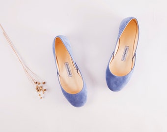 The Suede Ballet Flats in Dark Sky Blue | My Something Blue