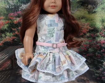 1940s style ruffled pastel spring dress for American Girl Kit, Ruthie or similar 18 inch doll.