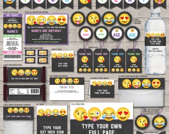 Emoji Party Invitations & Decorations - full Printable Package - Emoji Theme Birthday Party - INSTANT DOWNLOAD with EDITABLE text