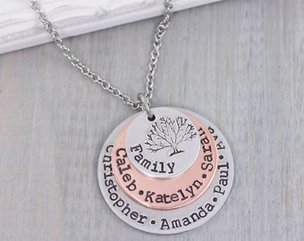 Personalized Jewelry - Hand Stamped Necklace - Family Tree Necklace - Personalized Family Tree Name Necklace for Mom or Grandmother