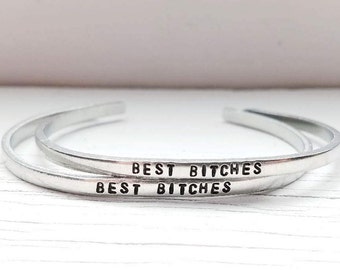 Best Bitches Bracelets, Best Friend Bracelets, Hand Stamped Skinny Stacking Cuff