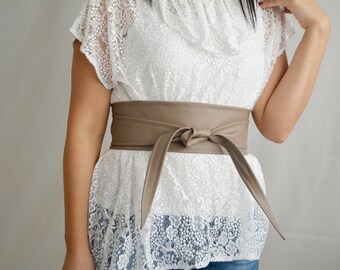 Taupe leather obi belt, Obi belt, faux leather belt, sash belt, brown obi belt, womens clothing, boho belt, taupe belt