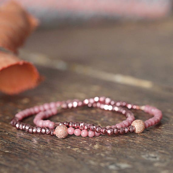 Dainty Rhodonite Bracelet - Pink Pyrite Bracelet