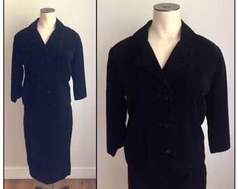 Vintage 1960s Nelly de Grab Black Velvet Velveteen Skirt Suit 2 4