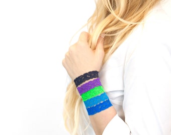 Lace Hair Tie Bracelet SET, Stacking Bracelet Stackable Skinny Lace Wrist Cuff, Bracelet Stack Wrist Tattoo Cover Up, Bun Wrap Breastfeeding