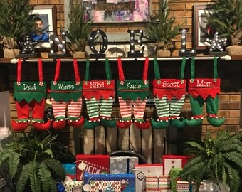 Embroidered Elf Christmas Stockings personalized with name or initials