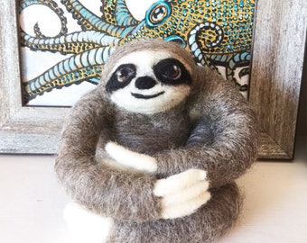 Posable Three Toed Sloth/ Needle Felted Sloth/ Posable Sloth/ Bendable Arms and Legs Sloth