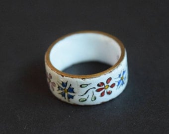 Porcelain Ceramic Floral Austrian Ring Vintage