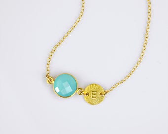 March Birthstone Necklace, Personalized bridesmaid gifts, Aquamarine Necklace, Aqua Chalcedony necklace, bridesmaid necklace, blue wedding